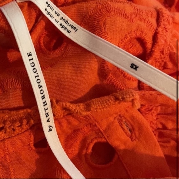 Anthropologie Chatal Eyelet Embellished Button Down Orange Bohemian Blouse Sz XS - Picture 4 of 11